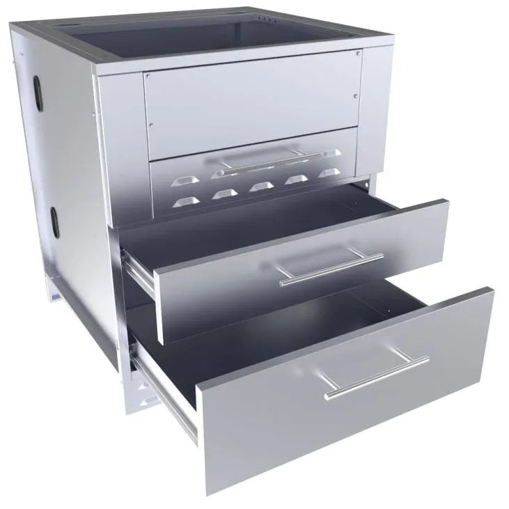 Sunstone 30″ Kamado Base Cabinet for UpTo 24 In. Dia. Kamado and for Sunstone Power Cirque–SAC30KBDC - Drawer out