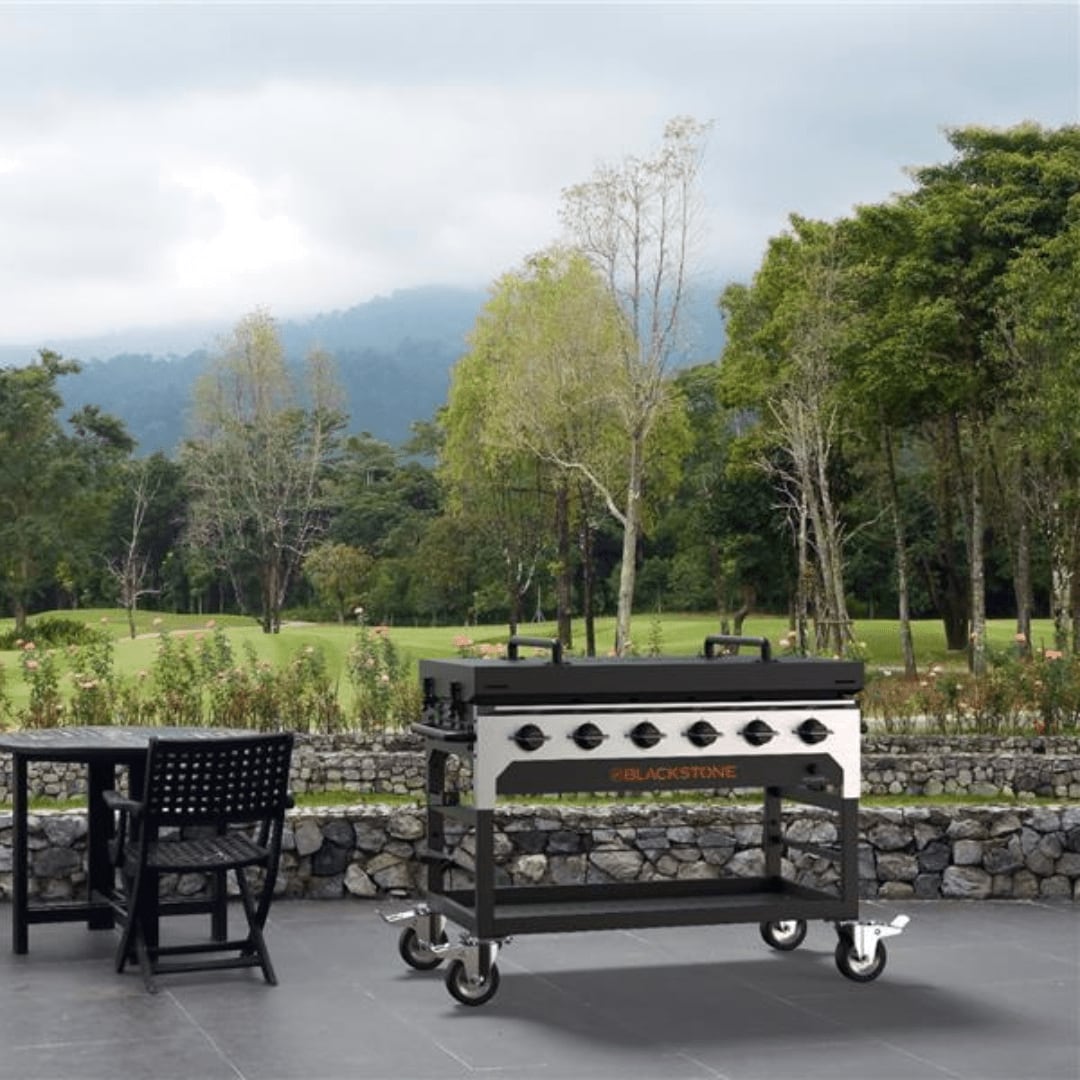 Blackstone 48-inch catering griddle, set up outdoors for an event