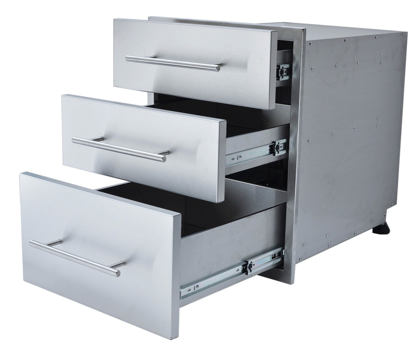 Sunstone Designer Series, Raised Style 18x23-Inch Height Triple Drawer - DE-TD23 - Open Triple Drawer Cabinet Side View
