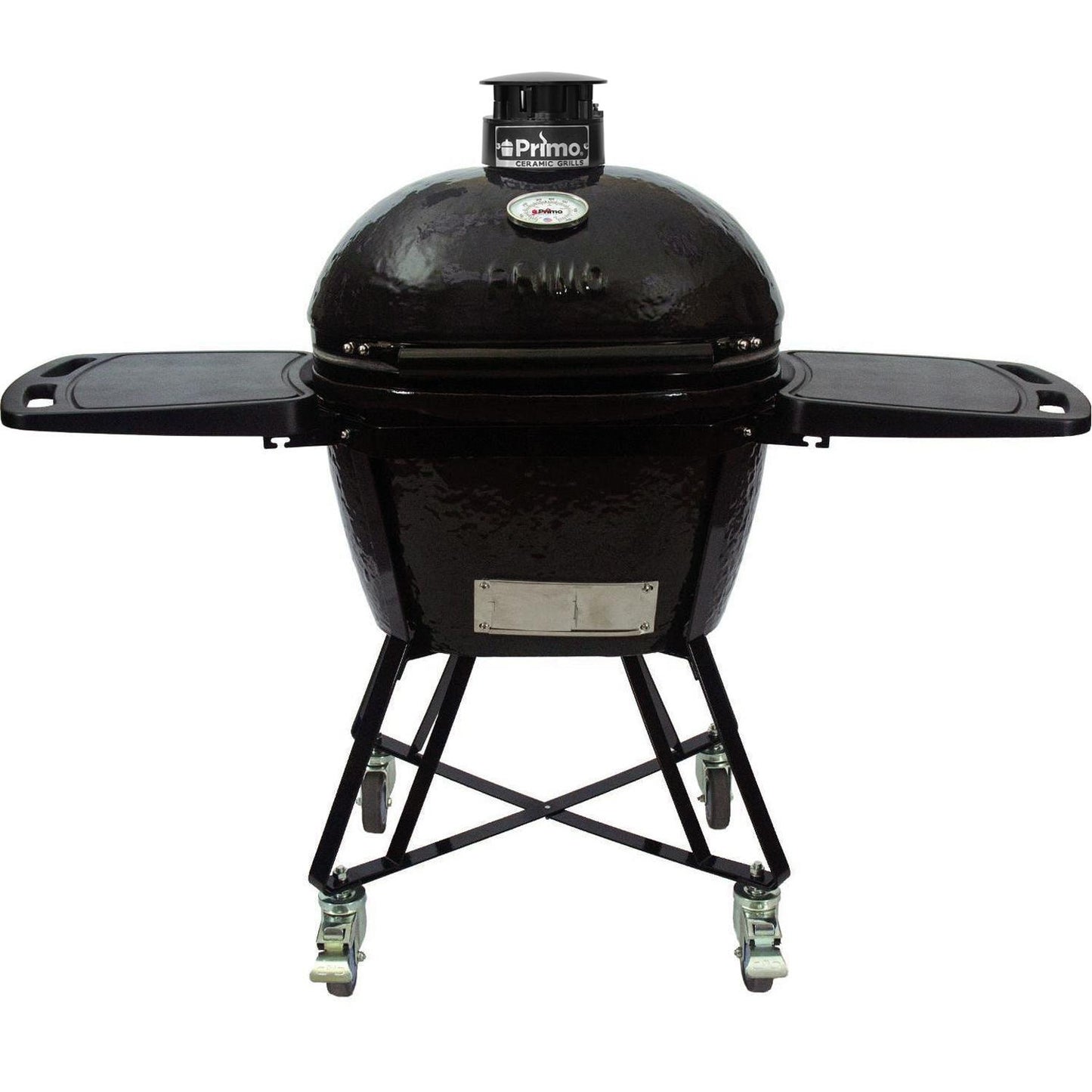 Primo PGCLGC All-In-One Oval Large 300 Ceramic Kamado Grill With Cradle, Side Shelves, And Stainless Steel Grates -