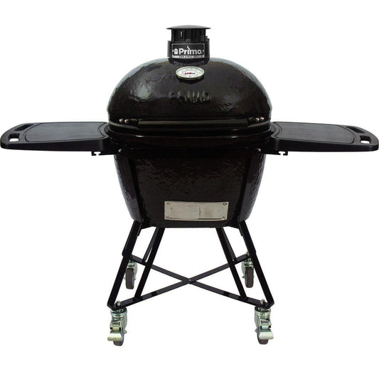 Primo PGCLGC All-In-One Oval Large 300 Ceramic Kamado Grill With Cradle, Side Shelves, And Stainless Steel Grates -