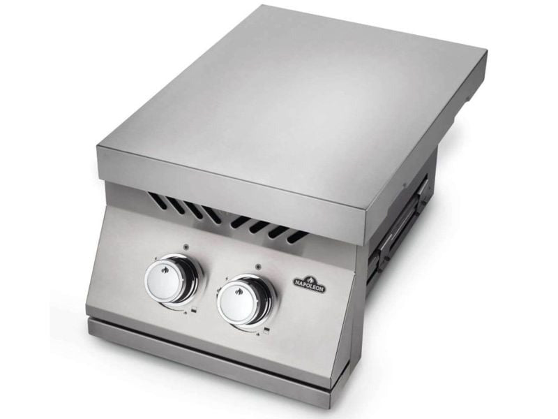 Napoleon Built-In 500 Series Inline Dual Range Top Burner with Stainless Steel Cover - BI12RTSS - Angled View Lid On
