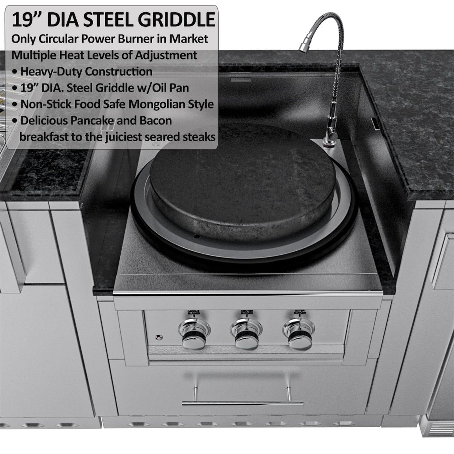 Sunstone Grills SCPHILLCOUNTRY13.6 Hill Country 13 1/2 Ft Outdoor Kitchen Island w/ Grill & Side Burner, Sink, Refrigerator, Door & Drawer – Griddle Topper – Detail