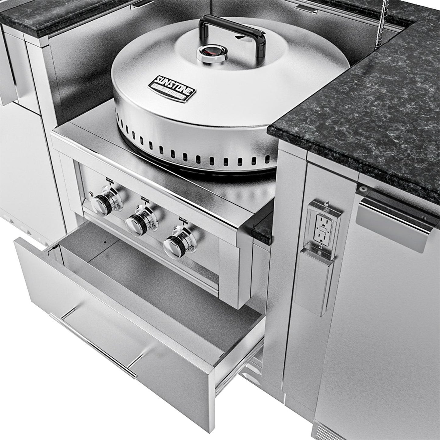 Sunstone Grills SCPHILLCOUNTRY13.6 Hill Country 13 1/2 Ft Outdoor Kitchen Island w/ Grill & Side Burner, Sink, Refrigerator, Door & Drawer – Drawer – Detail