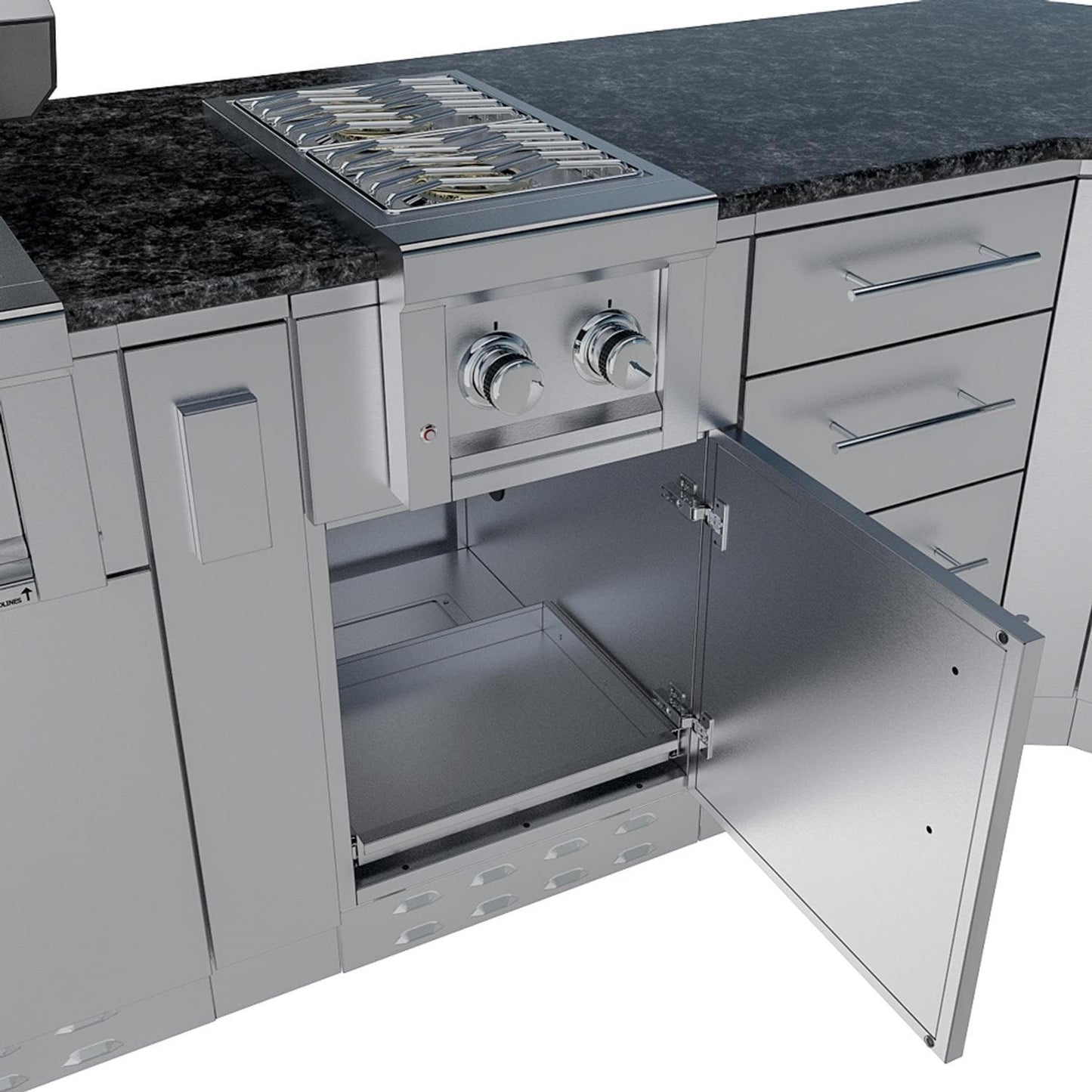 Sunstone Grills SCPSAVANNA16 Savanna 16 Ft Outdoor Kitchen Island w/ Grill & Side Burner, Sink, Refrigerator, Trash Bin, Door & Drawer - Door - Detail