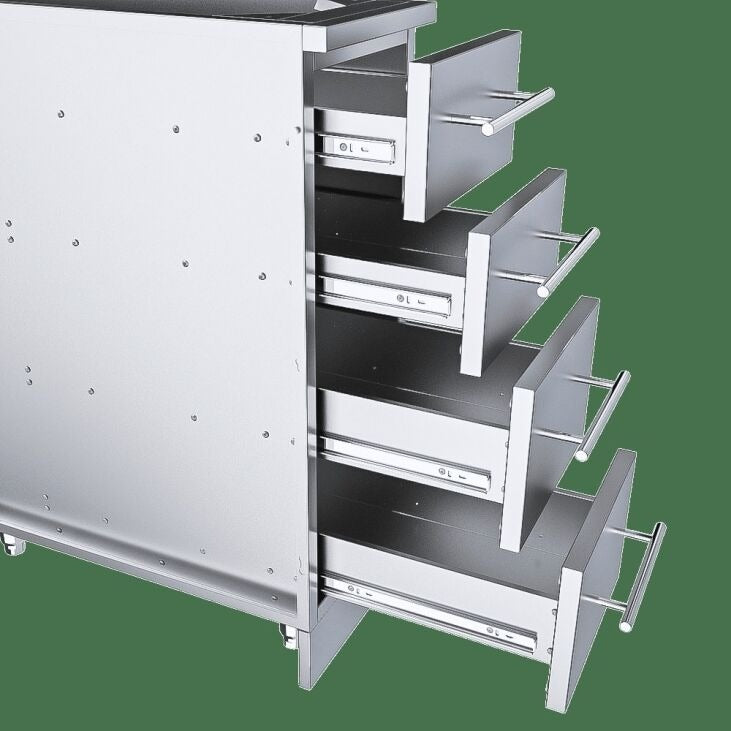 Sunstone 12″ 4 Multi Drawer Storage Base Cabinet – SBC12SMD - All Drawers Open