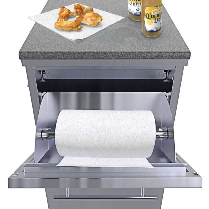 Sunstone 18″Combo Paper Towel Holder/Cutlery Drawer with Cutting Board & Insulated Ice Chest Dry Storage Drawer with Drain – SBC18DPIC - Towel Holder