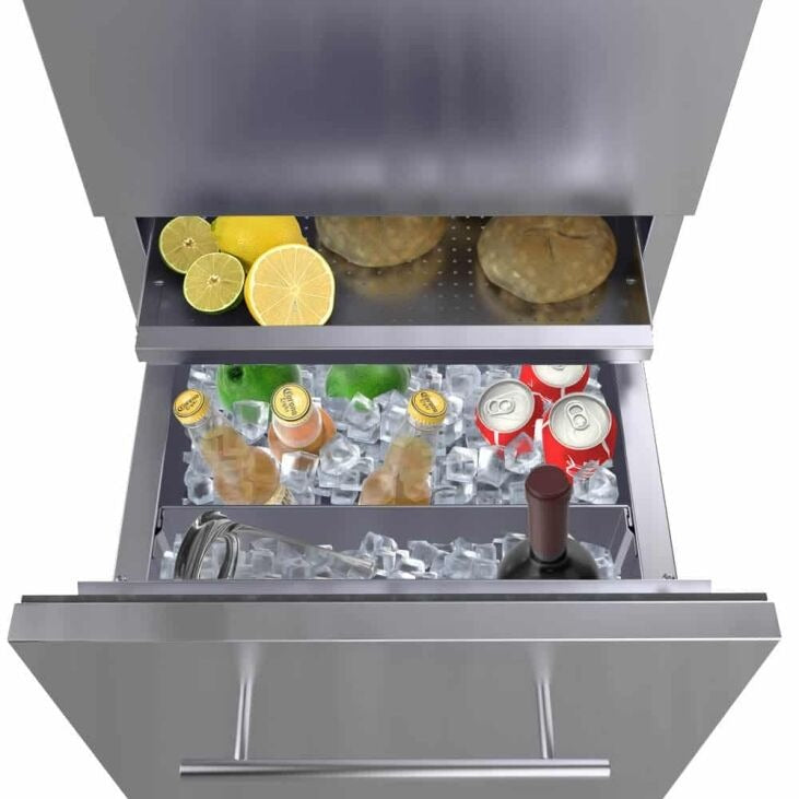 Sunstone 18″Combo Paper Towel Holder/Cutlery Drawer with Cutting Board & Insulated Ice Chest Dry Storage Drawer with Drain – SBC18DPIC - Drinks