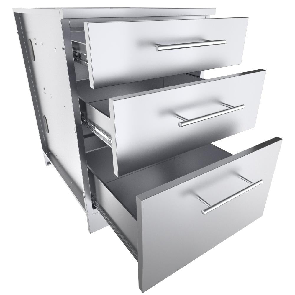 Sunstone 24″ Large Triple Drawer Base Cabinet – SBC24STD - Open Dwaers