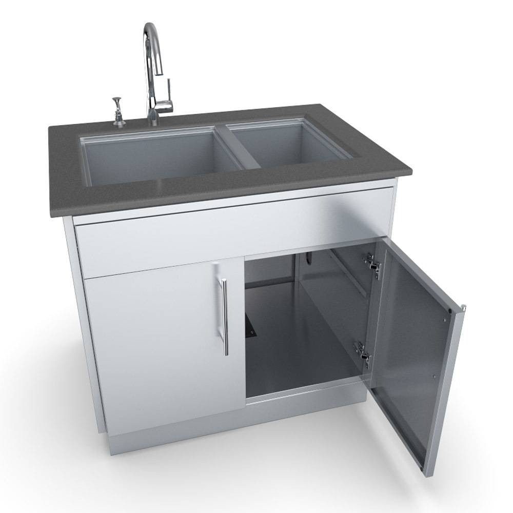 Sunstone 36″ Double Door Base Cabinet w/Shelf & Reversible Top Drawer or False Panel – SBC36CDD - Tap On & Open Door