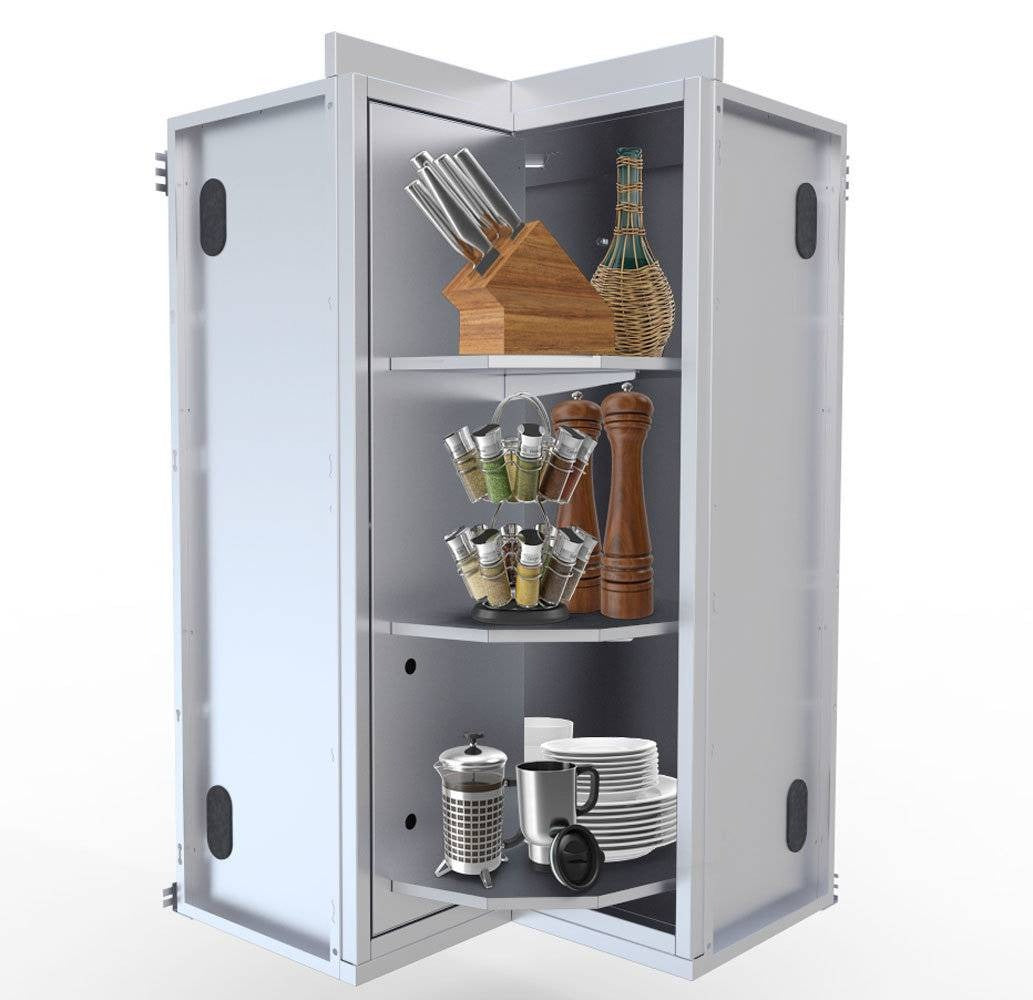 Sunstone 12″ x 12″ Full Height 360 Swivel Door Corner Cabinet w/Three Shelves – SWC12SLS - Door Open