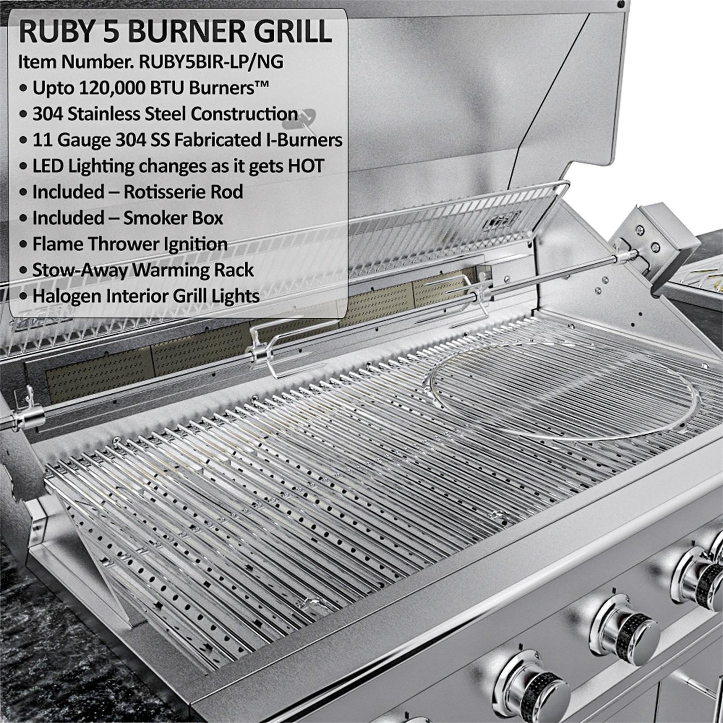 Sunstone Grills SCPHILLCOUNTRY13.6 Hill Country 13 1/2 Ft Outdoor Kitchen Island w/ Grill & Side Burner, Sink, Refrigerator, Door & Drawer – Grates – Detail