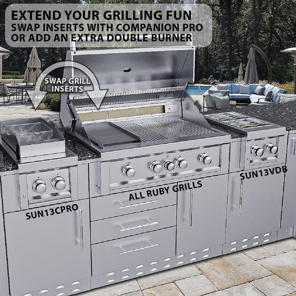 Sunstone Ruby5BIR Ruby 42-Inch 5-Burner Built-In Grill W/ Pro-Sear & Rotisserie - Grill Installed in an Island