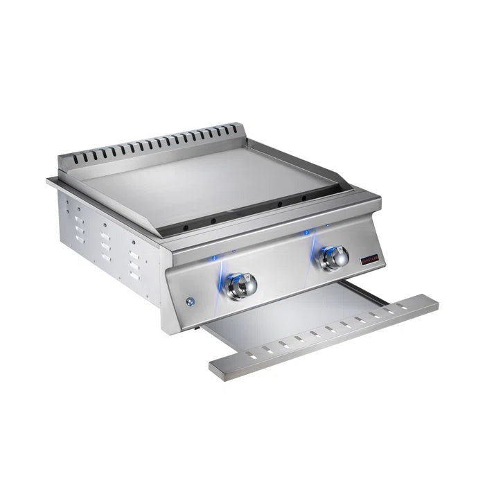 Bonfire Outdoor Whistler 28" 2-Burner Built-In Griddle - CBBGD - Side View with Slide Out Try