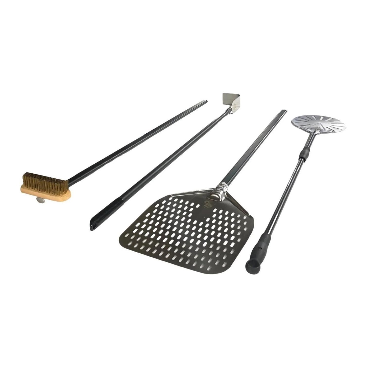 WPPO Pro Aluminum 4 Piece Wood-Fired Pizza Oven Utensil Kit - WKPA-01 - Top View - White Background
