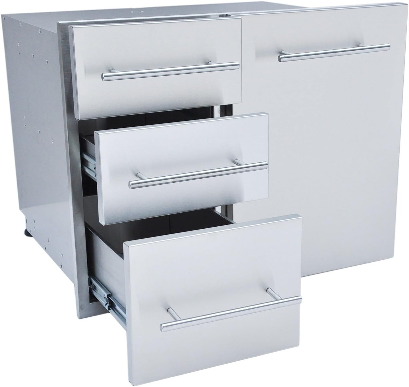 Sunstone Designer Series, Raised Style 30-Inch Liquid Propane Combo Triple Drawer - DE-LPCTD30 - Drawers Open (Side View)