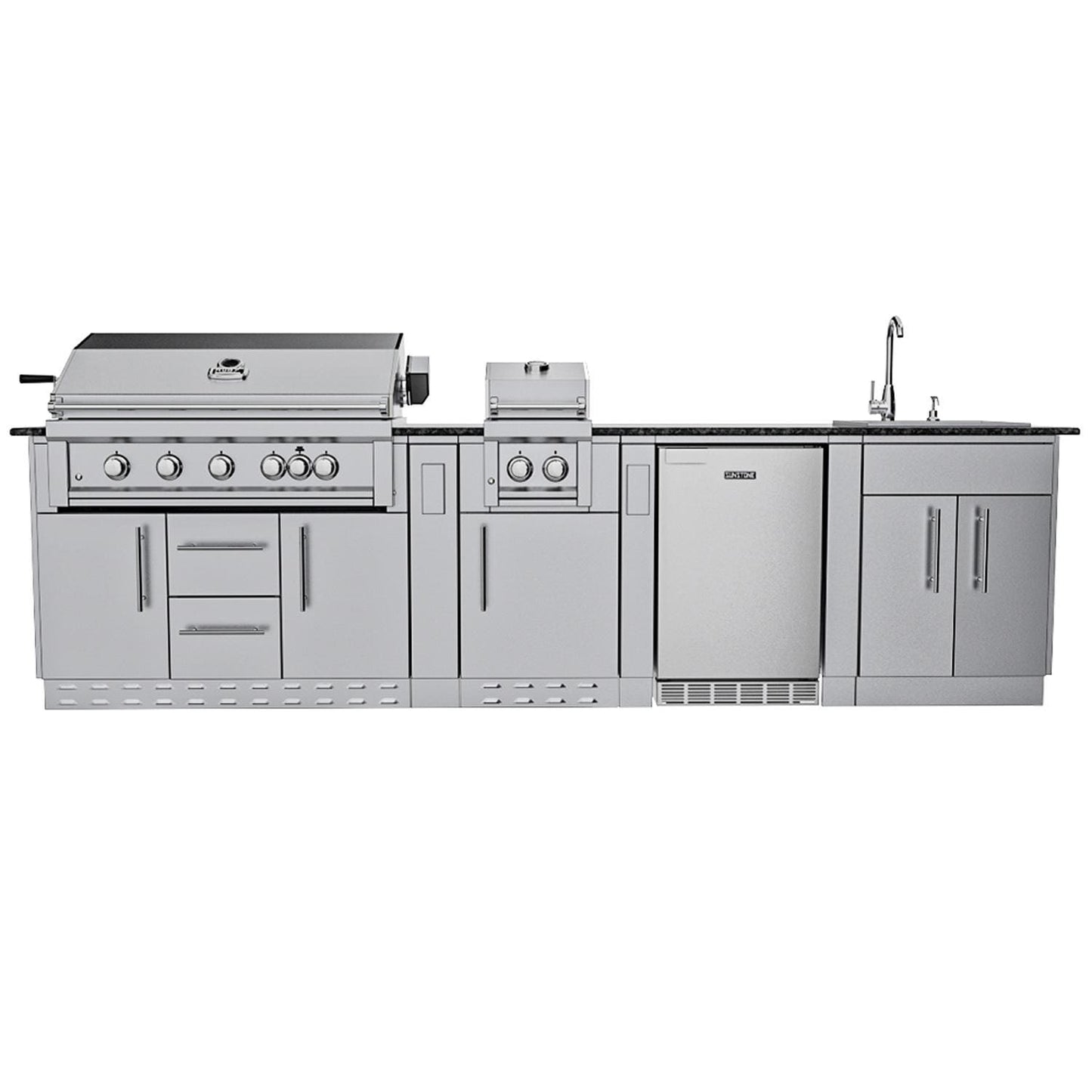 Sunstone Grills SCPGULFBREEZE10.2 Gulf Breeze 10 Ft Outdoor Kitchen Island Gas Grill & Side Burner, Sink, Refrigerator, Door & Drawer - Island - White Background