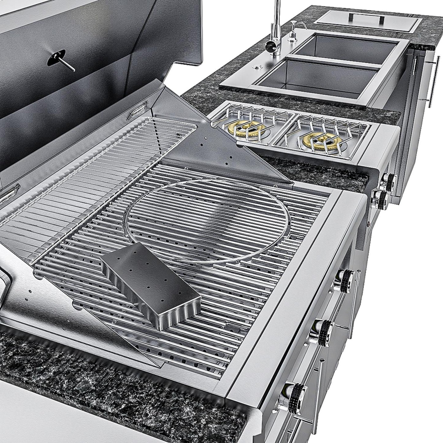 Sunstone Grills SCPSUMMIT10 Summit 10 Ft Outdoor Kitchen Island Grill & Side Burner, Sink, Door & Drawer - Grill - Detail