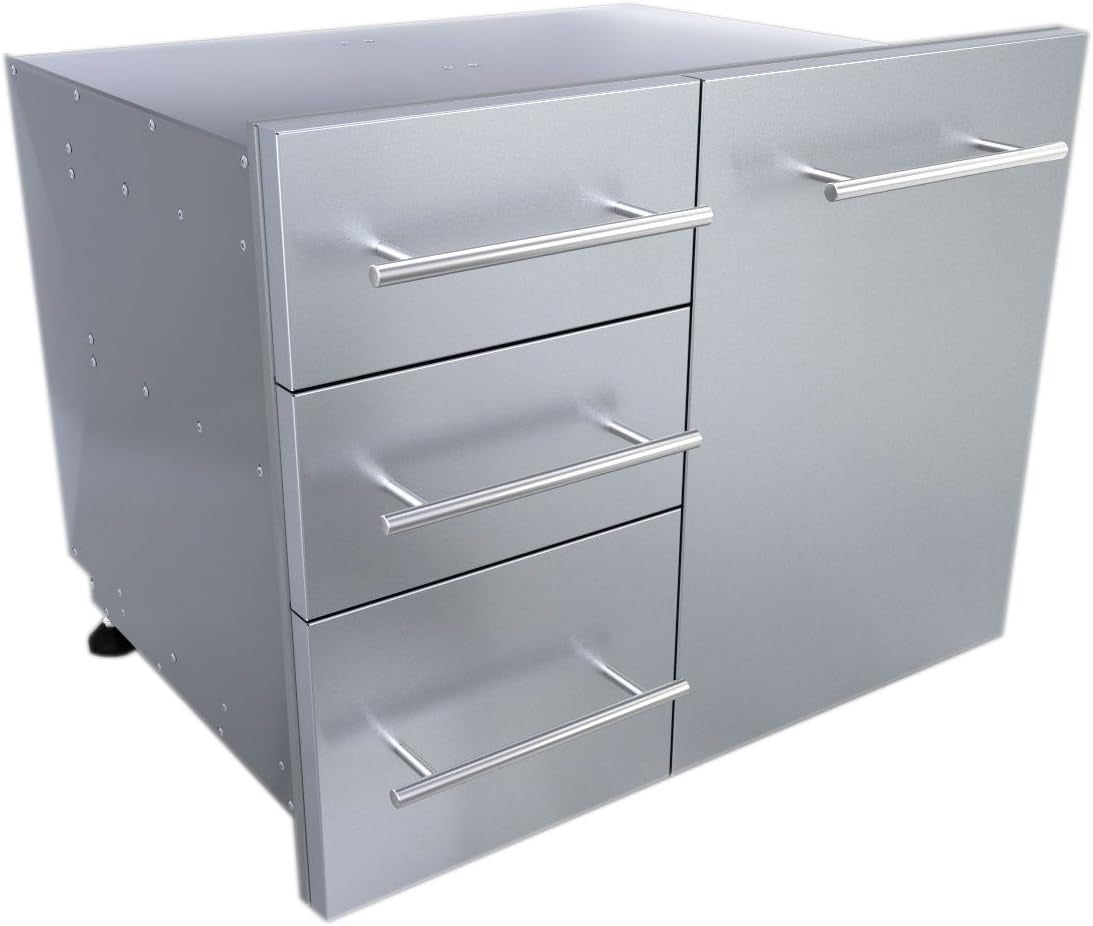 Sunstone Designer Series, Raised Style 30-Inch Liquid Propane Combo Triple Drawer - DE-LPCTD30 - Drawers Closed (Side View)