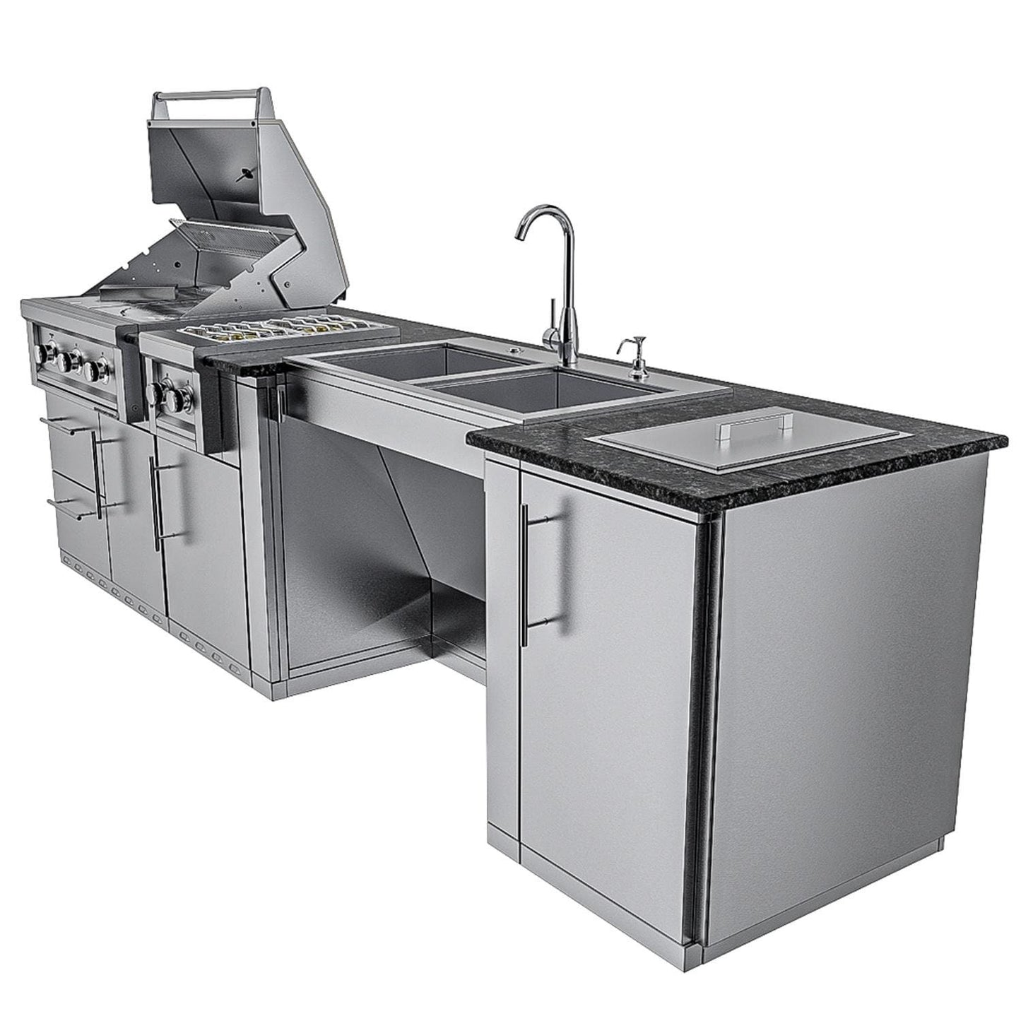 Sunstone Grills SCPSUMMIT10 Summit 10 Ft Outdoor Kitchen Island Grill & Side Burner, Sink, Door & Drawer - Right Side - White Background
