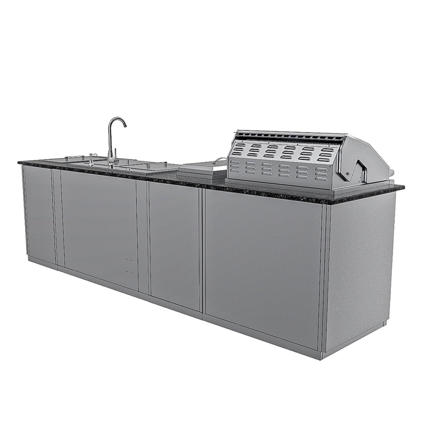 Sunstone Grills SCPSUMMIT10 Summit 10 Ft Outdoor Kitchen Island Grill & Side Burner, Sink, Door & Drawer - Back - White Background