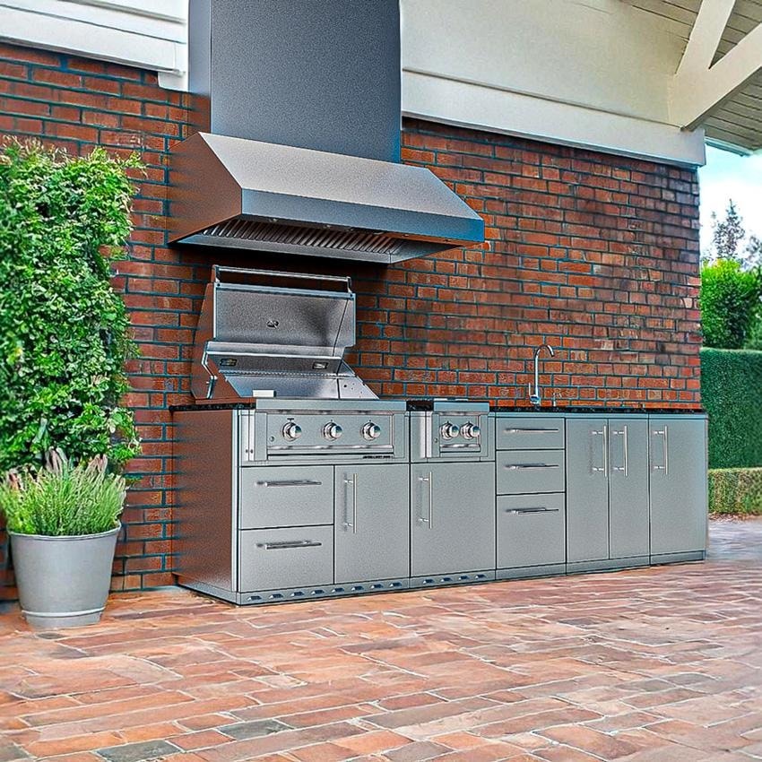 Sunstone Grills SCPMAGNOLIA10 Magnolia 10 Ft Outdoor Kitchen Island Gas Grill & Side Burner, Sink, Door & Drawer - Island - White Background