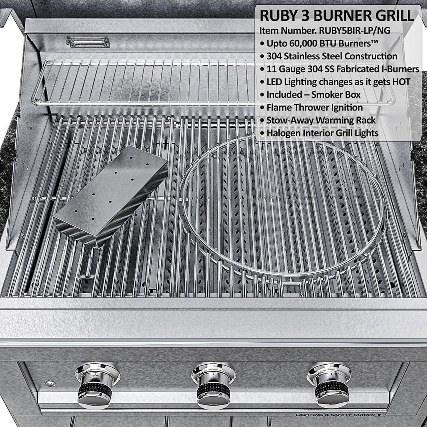 Sunstone Grills SCPMAGNOLIA10 Magnolia 10 Ft Outdoor Kitchen Island Gas Grill & Side Burner, Sink, Door & Drawer - Grill Grates - Detail