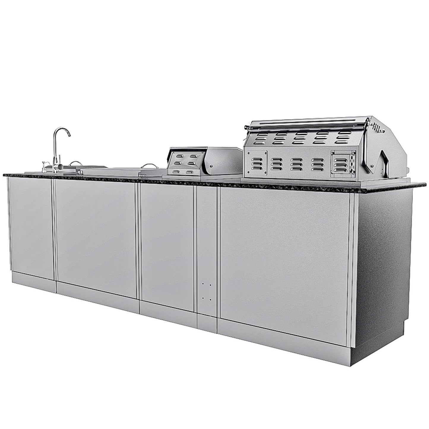 Sunstone Grills SCPALAMO10 Alamo 10 Ft Outdoor Kitchen Island w/ Grill & Side Burner, Sink, Door & Drawer - Back - White Background