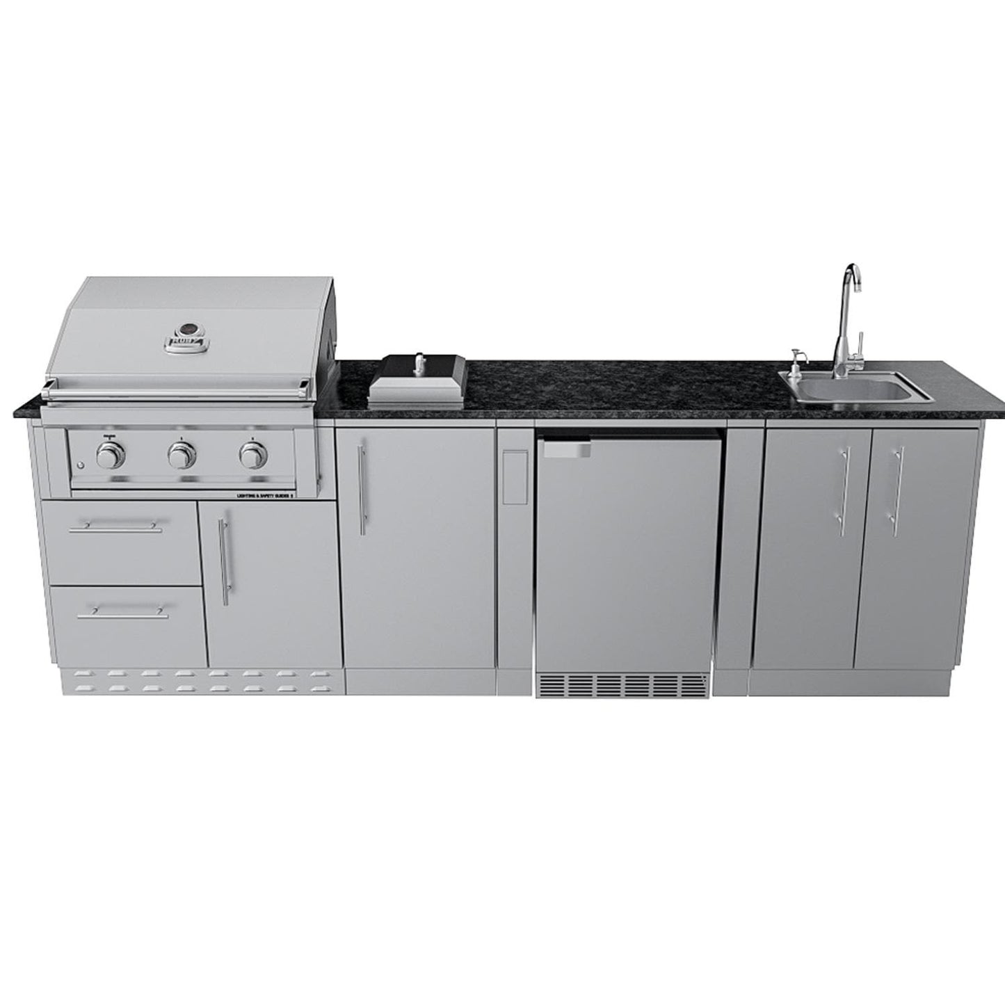 Sunstone Grills SCPBRAZOS9 Brazos 9 Ft Outdoor Kitchen Island w/ Grill & Side Burner, Sink, Door & Drawer - Island - White Background