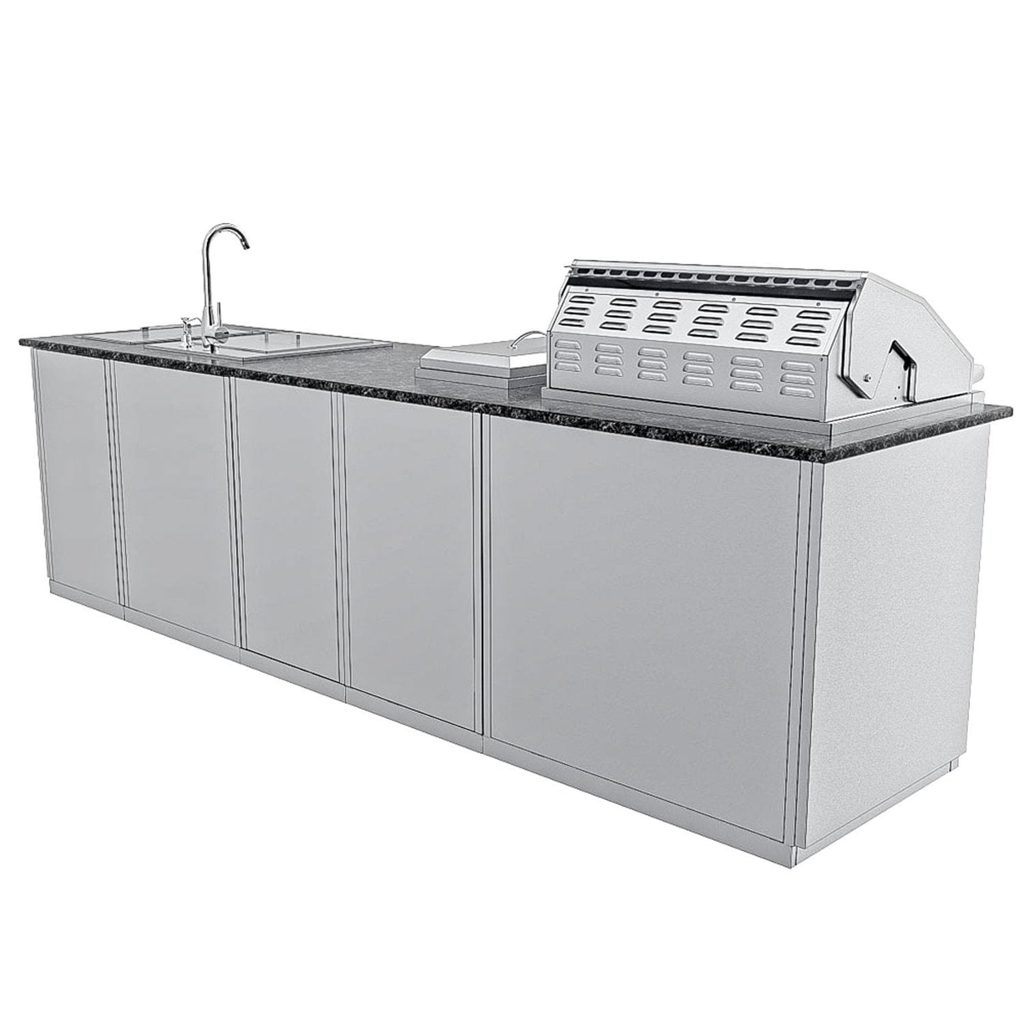 Sunstone Grills SCPMAGNOLIA10 Magnolia 10 Ft Outdoor Kitchen Island Gas Grill & Side Burner, Sink, Door & Drawer - Back - White Background