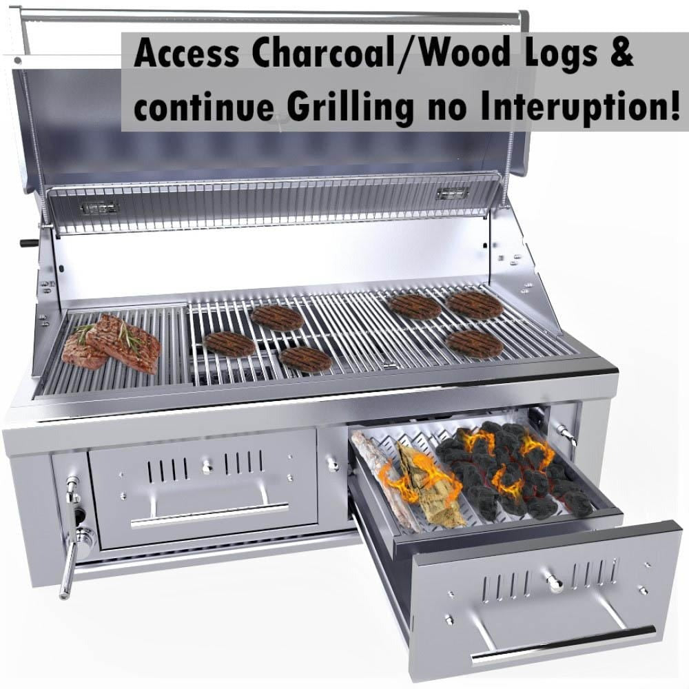Sunstone EMCHDZ42 Series 42 Inch Hybrid Dual Zone Charcoal/Wood Burning Grill - In Use