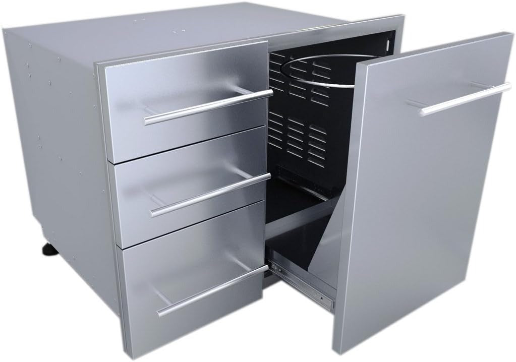 Sunstone Designer Series, Raised Style 30-Inch Liquid Propane Combo Triple Drawer - DE-LPCTD30 - Partially Open Drawers