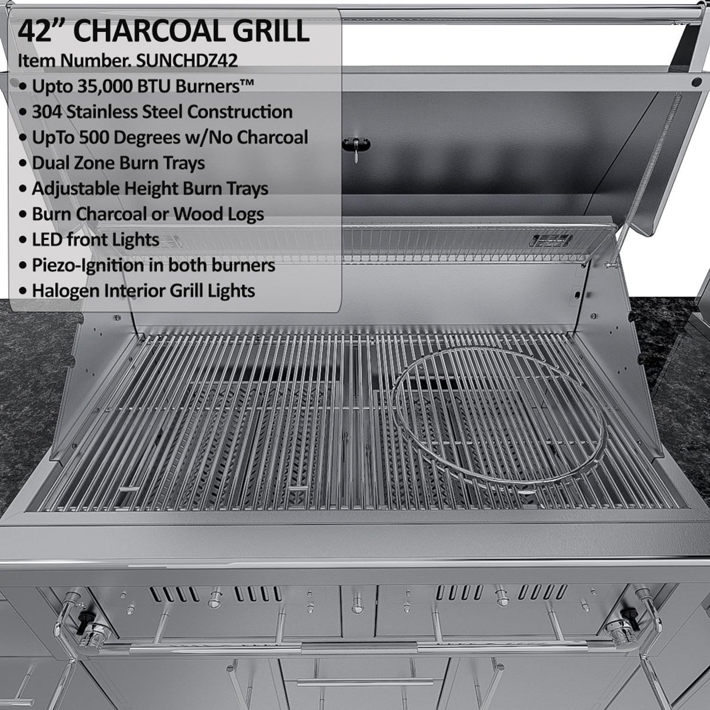 Sunstone Grills SCPDALLAS14 Dallas 14 Ft Outdoor Kitchen Island Gas Grill & Side Burner, Sink, Refrigerator, Trash Bin, Door & Drawer - Grates - Detail