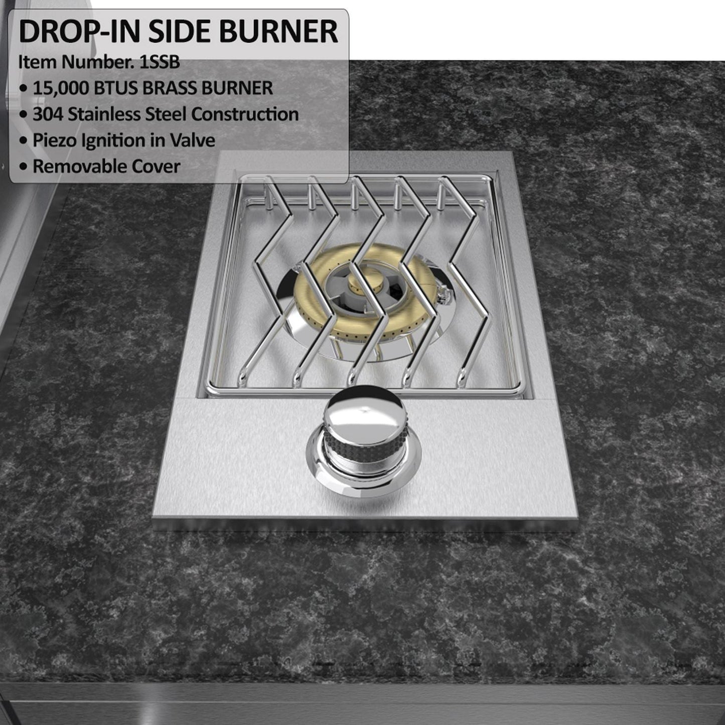 Sunstone Grills SCPBRAZOS9 Brazos 9 Ft Outdoor Kitchen Island w/ Grill & Side Burner, Sink, Door & Drawer - Side Burner - Detail