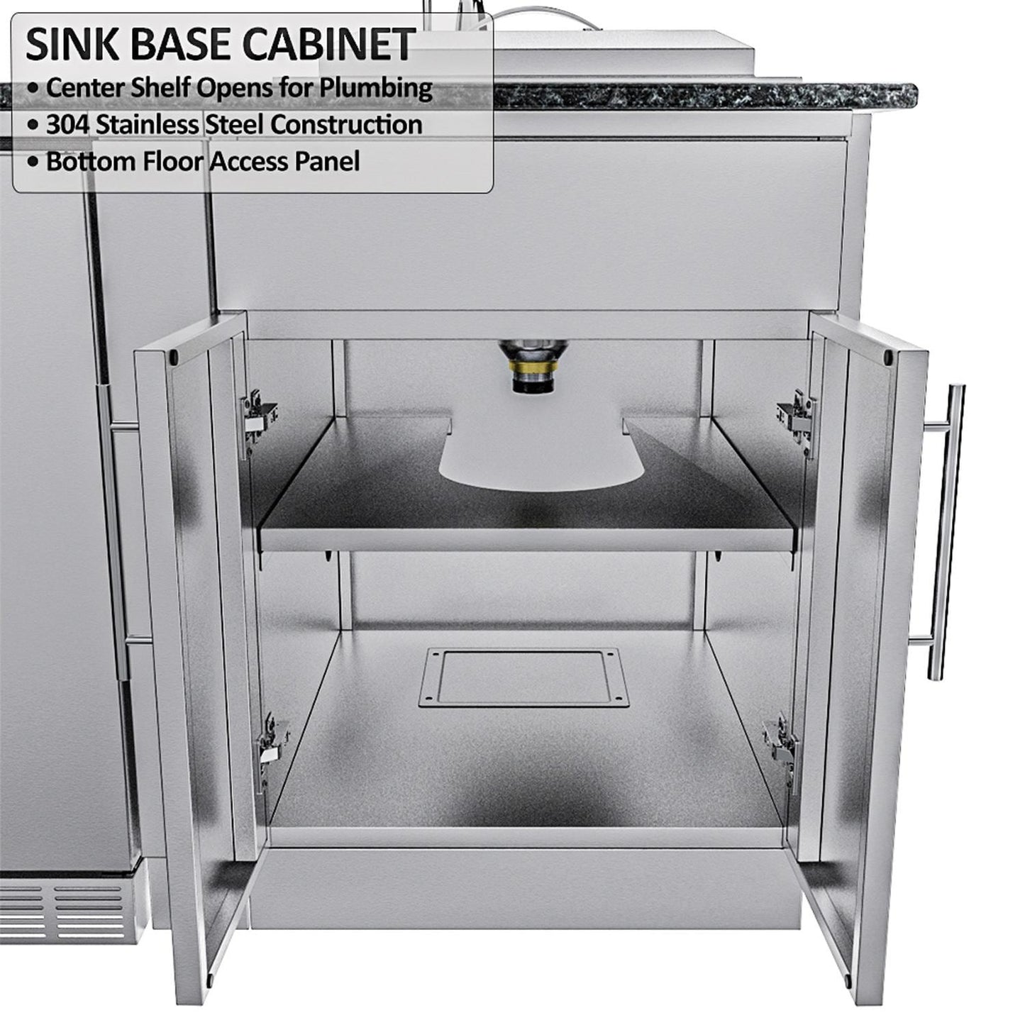 Sunstone Grills SCPDALLAS14 Dallas 14 Ft Outdoor Kitchen Island Gas Grill & Side Burner, Sink, Refrigerator, Trash Bin, Door & Drawer - Sink Cabinet - Detail