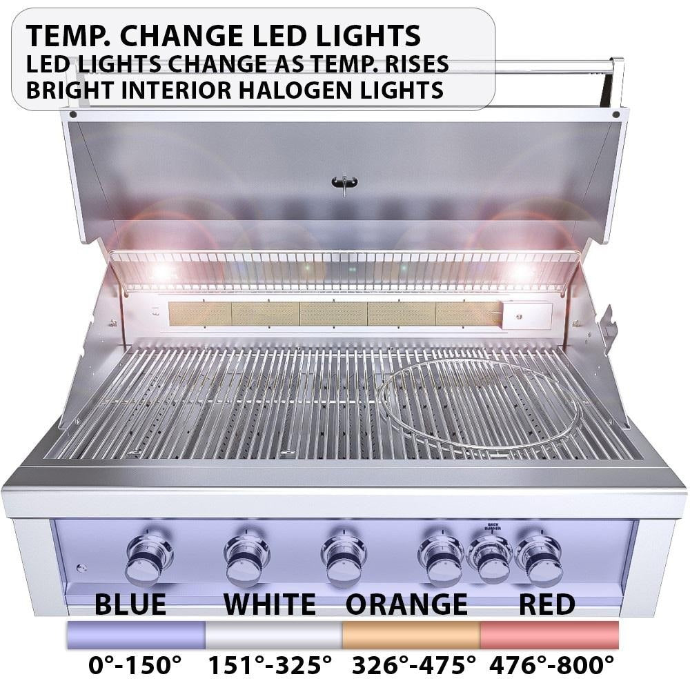 Sunstone Ruby5BIR Ruby 42-Inch 5-Burner Built-In Grill W/ Pro-Sear & Rotisserie - Temp. Change LED Lights