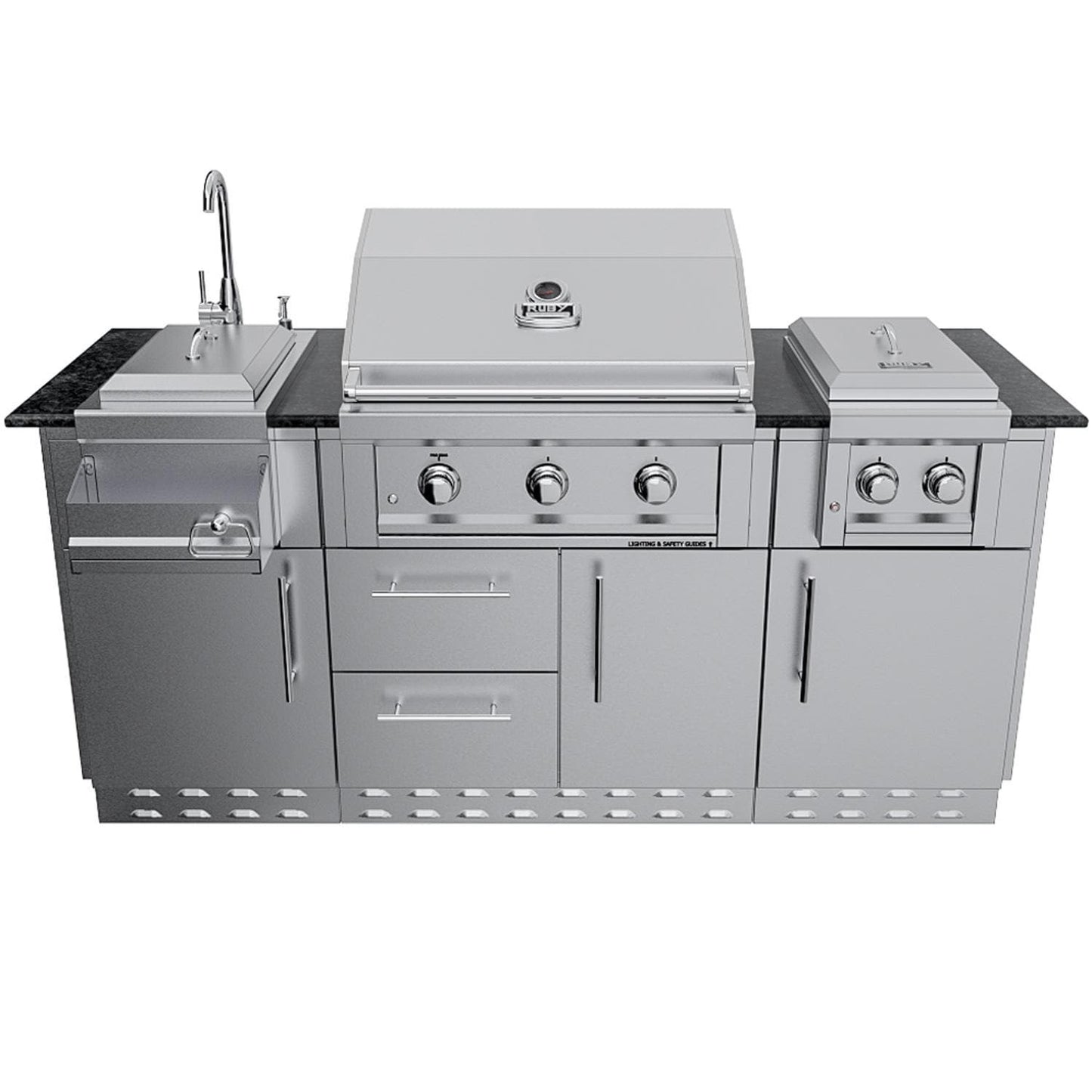 Sunstone Grills SCPCAPRICE6.4 Caprice 6 1/2 Ft Outdoor Kitchen Island w/ Grill & Side Burner, Door & Drawer – Island – White Background