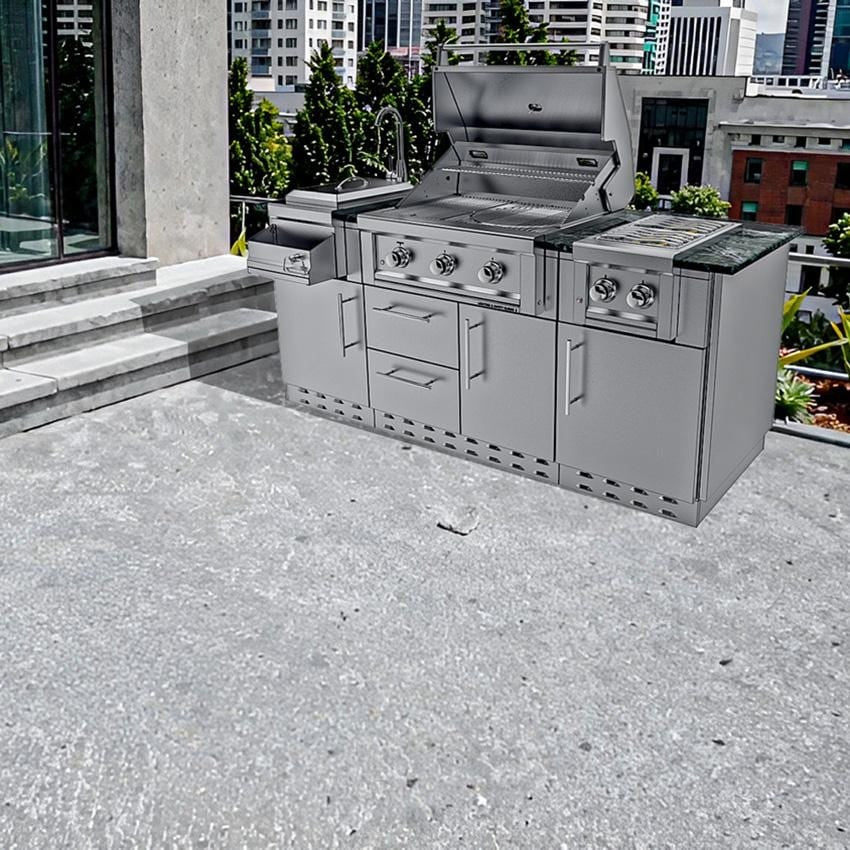 Sunstone Grills SCPCAPRICE6.4 Caprice 6 1/2 Ft Outdoor Kitchen Island w/ Grill & Side Burner, Door & Drawer – Island – White Background