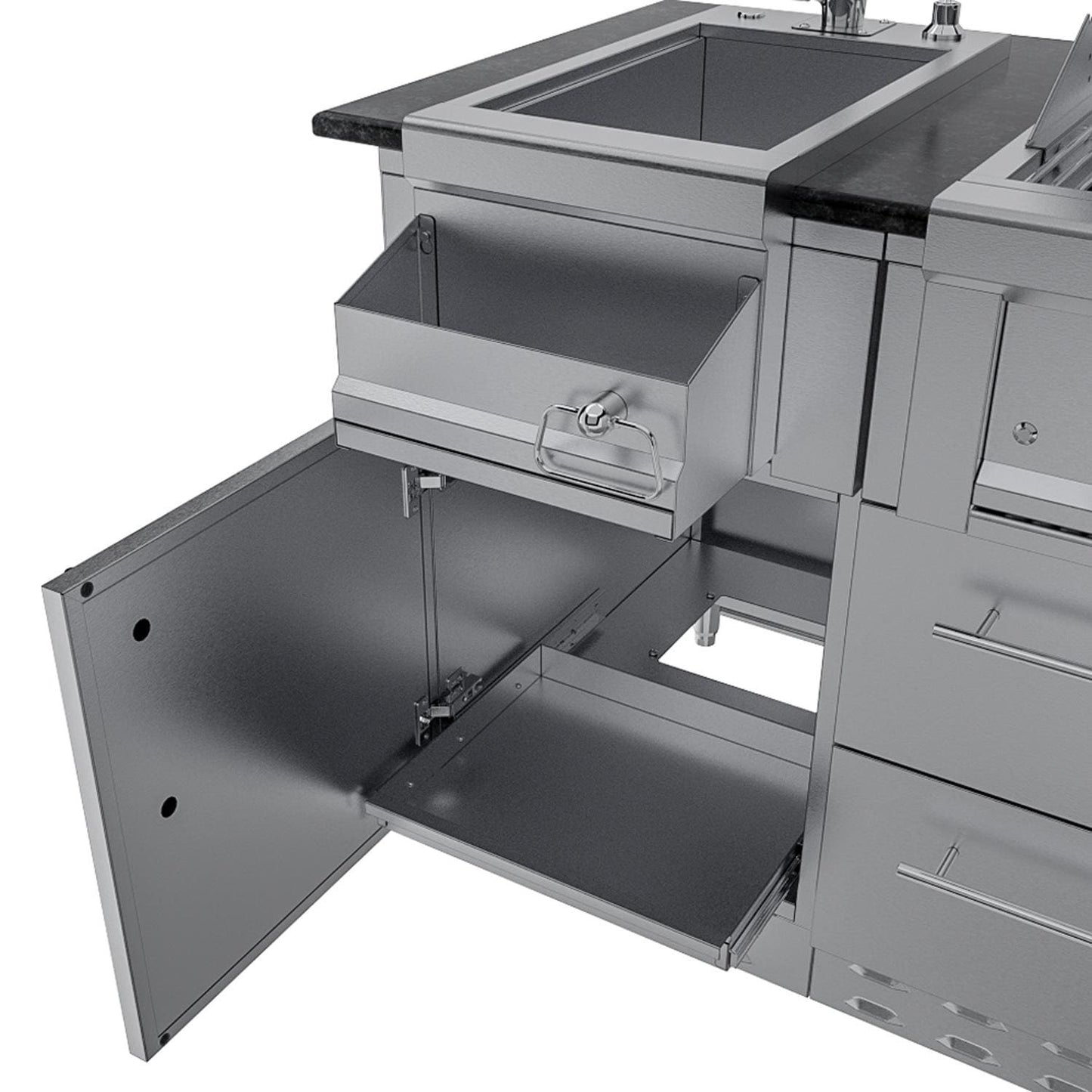 Sunstone Grills SCPCAPRICE6.4 Caprice 6 1/2 Ft Outdoor Kitchen Island w/ Grill & Side Burner, Door & Drawer – Sink Cabinet – Detail