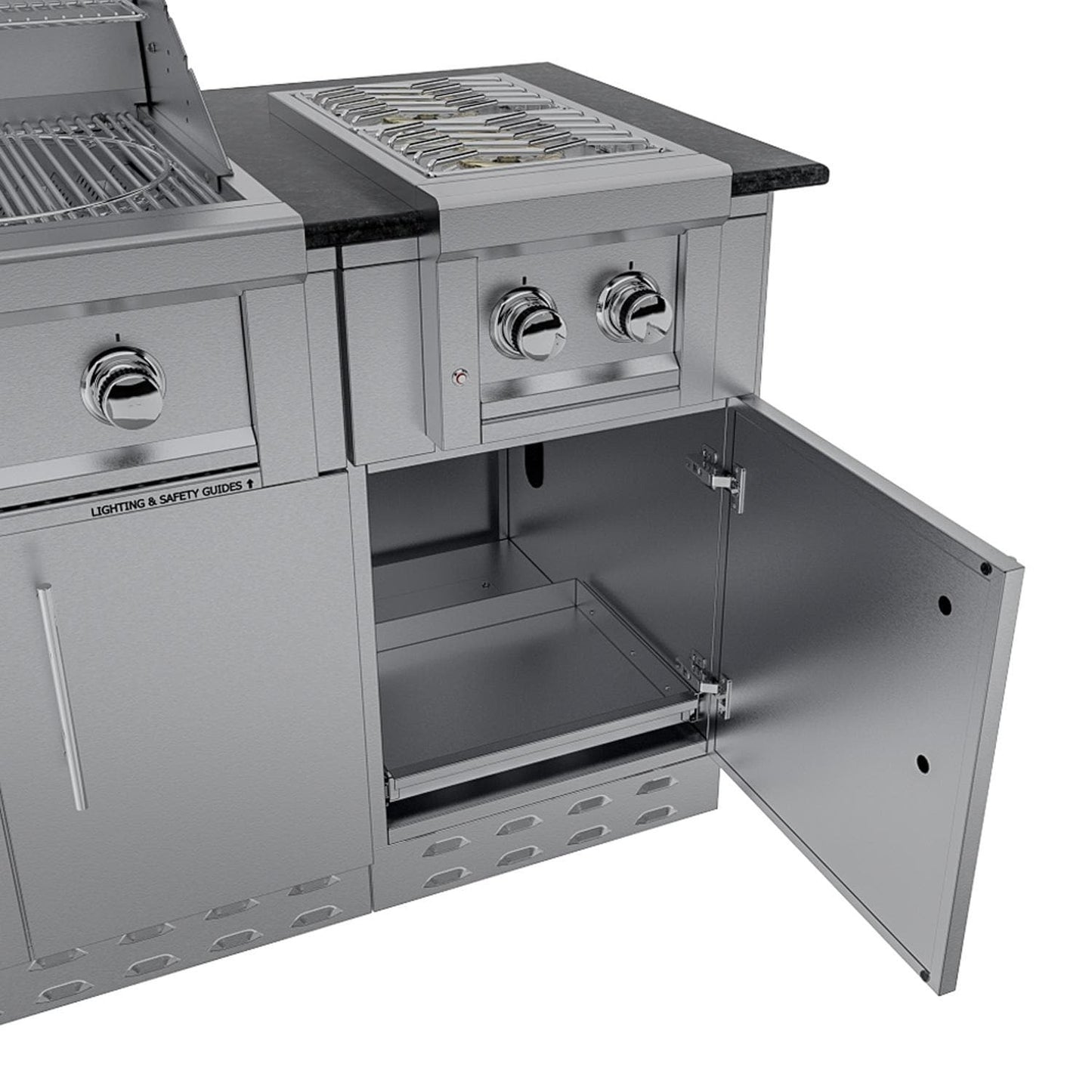 Sunstone Grills SCPCAPRICE6.4 Caprice 6 1/2 Ft Outdoor Kitchen Island w/ Grill & Side Burner, Door & Drawer – Sink Cabinet – Detail