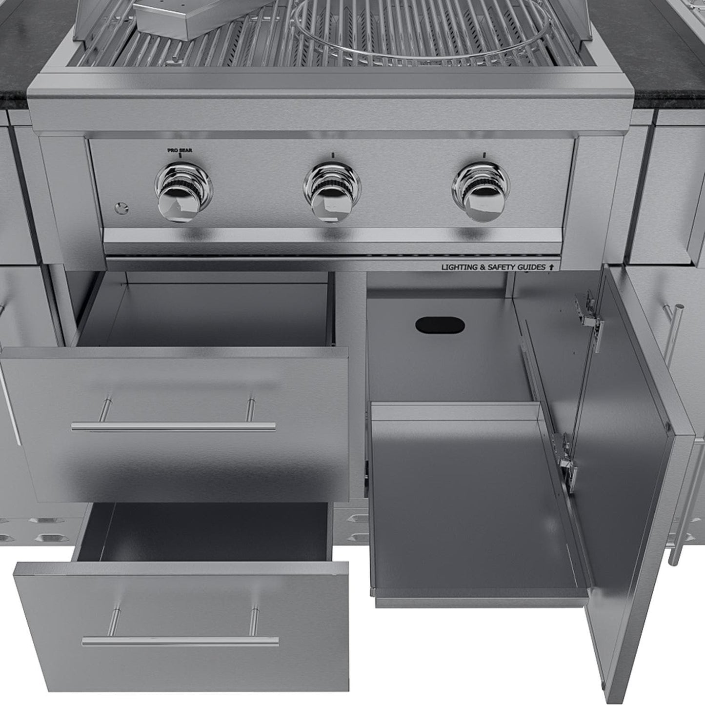 Sunstone Grills SCPCAPRICE6.4 Caprice 6 1/2 Ft Outdoor Kitchen Island w/ Grill & Side Burner, Door & Drawer – Grill Cabinet – Detail