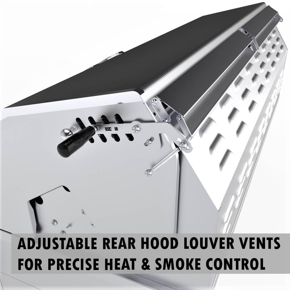 Sunstone EMCHDZ42 Series 42 Inch Hybrid Dual Zone Charcoal/Wood Burning Grill - Adjustable Rear Hood Louver Vents