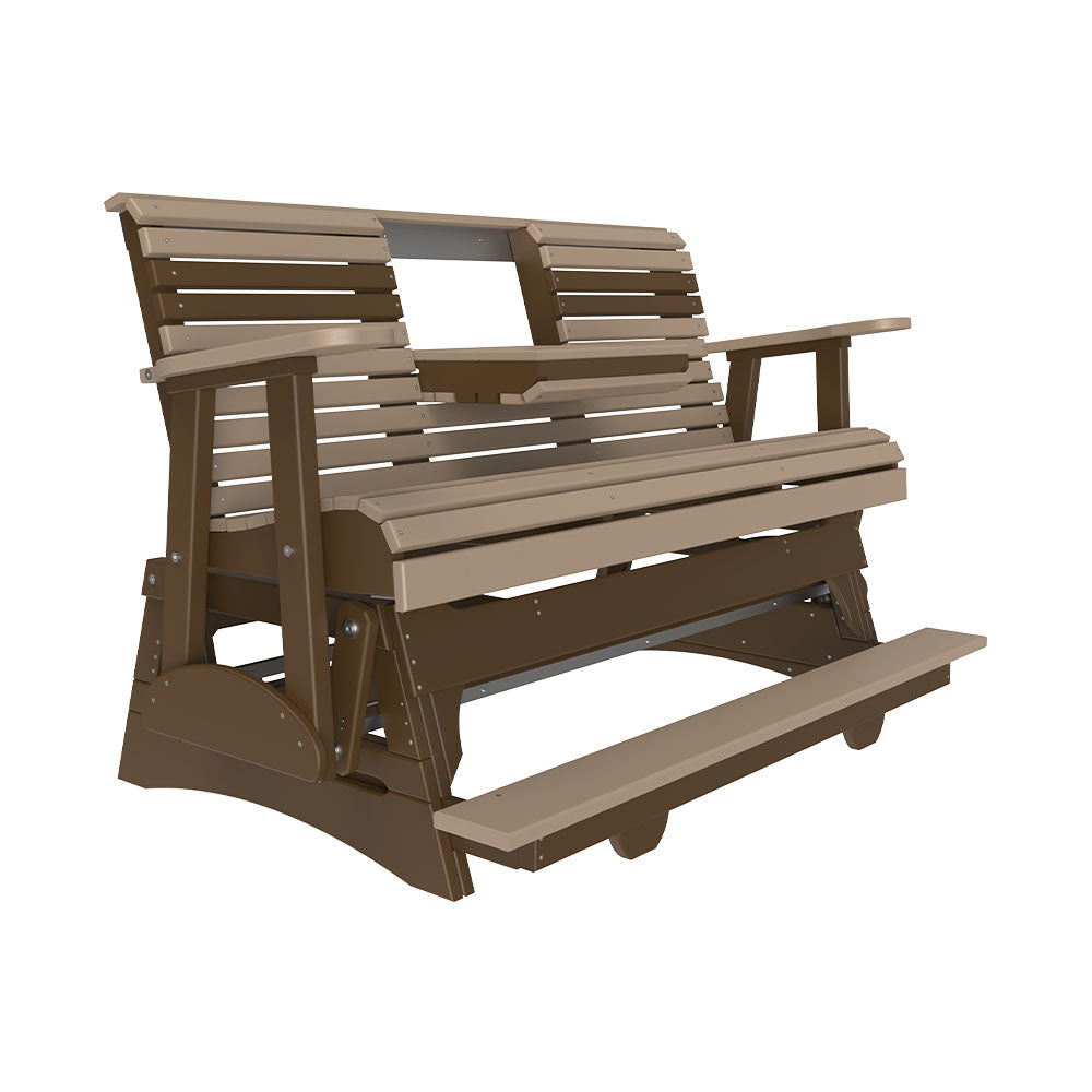 LuxCraft 5′ Plain Balcony Glider - 5PPBAG - Weatherwood / Chestnut Brown