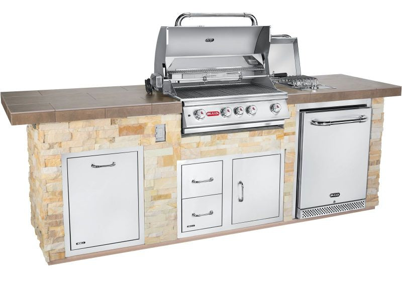 Bull 9.5-Foot Premier Q Outdoor Island Kitchen & Grill - 1574 - Honey Ledge store base Lid Open