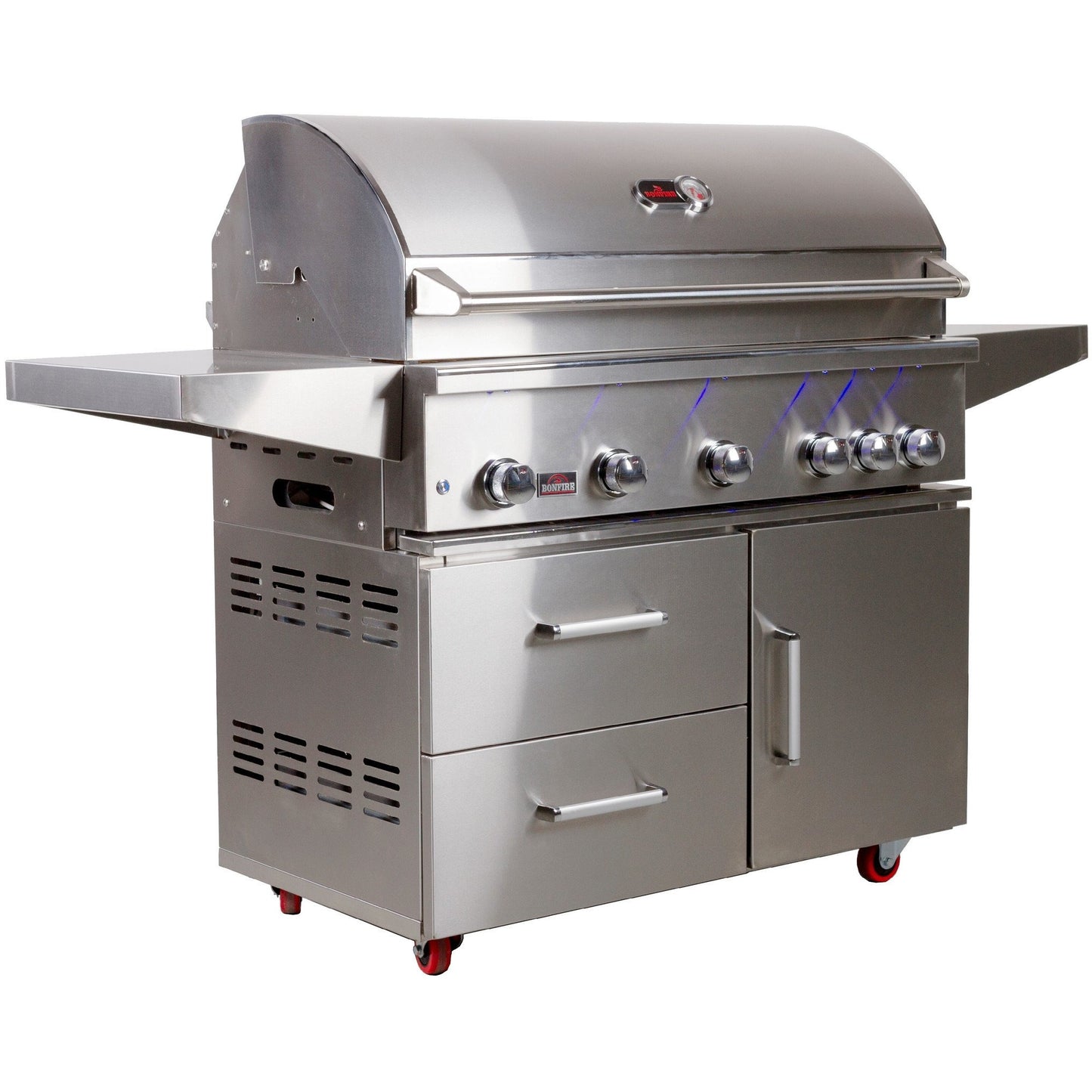 Bonfire 42-Inch 5 Burner Freestanding Cart Gas Grill W/ Rotisserie Kit - CBF500CDC - Angled Closed