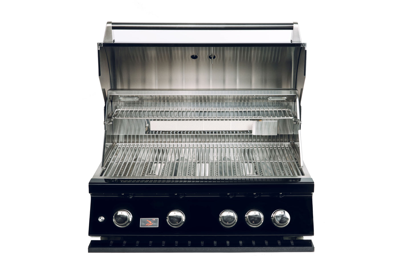 Bonfire Black Stainless Steel 34 inch and 4 Burner Built In Gas Grill with Rotisserie Kit Black Series - CBB4-B - Open Head View