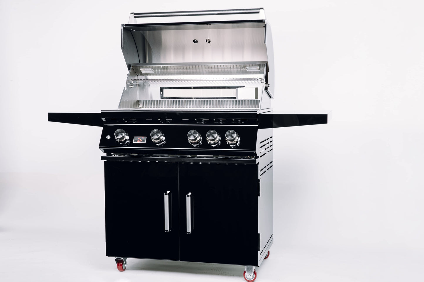 Bonfire Black Stainless Steel 34 and 4 Burner grill on cart with rotisserie kit Black Series - CBF4DD-B - Open Head