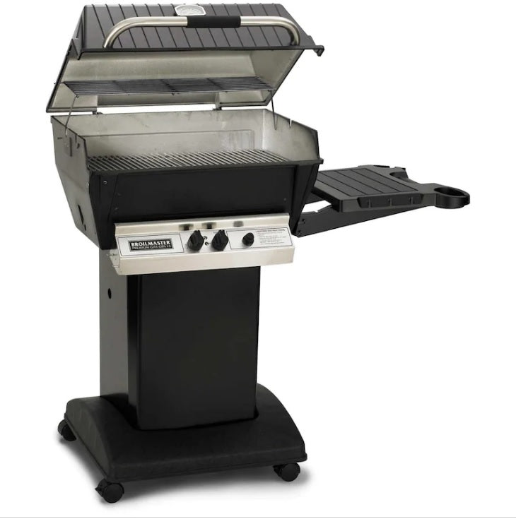 Broilmaster H3 Deluxe Propane Gas Grill On Black Cart With Black Drop Down Side Shelf - H3-PK1 - Full Grill View