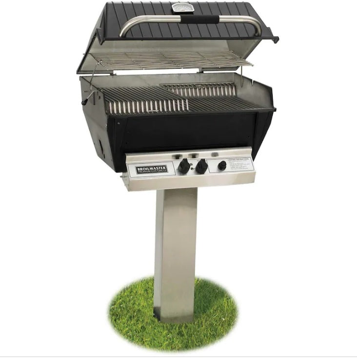 Broilmaster P3-XF Premium Gas Grill On Stainless Steel In-Ground Post - P3-XF + SS48-G - Full rill View