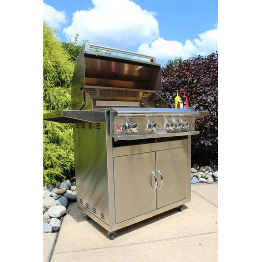 Heat 32-Inch 4-Burner HTS-432-LPC Propane Grill on Cart - M&K Grills
